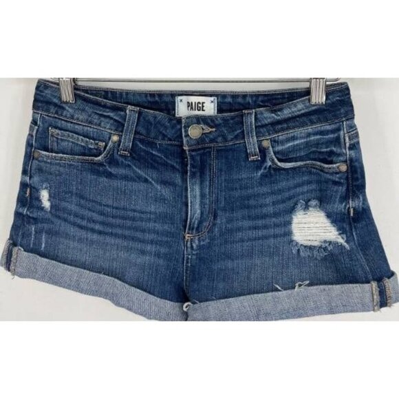 Paige Womens Jimmy Jimmy Denim Short Size 26 EUC Distressed Cuffed Mid Rise - Picture 4 of 7